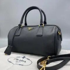✨未使用級✨PRADA 2way サフィアーノ 筒型 三角ロゴ 南京錠 ブラック