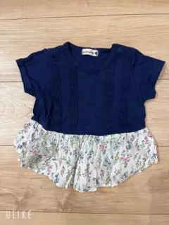 ブランシェス　ネイビー　花柄　ふりふり　半袖シャツ　80センチ