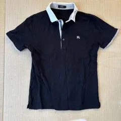 Burberry BLACK LABEL 黒のストライプ襟ポロシャツ
