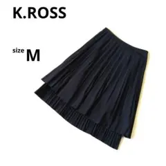 美品　K.ROSS ひざ丈プリーツスカートMサイズ　黒系　日本製