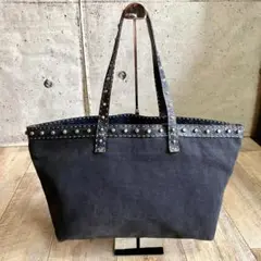 本物☆フェンディ セレリア スタッズ レザー キャンバス トートバッグ 男女兼用