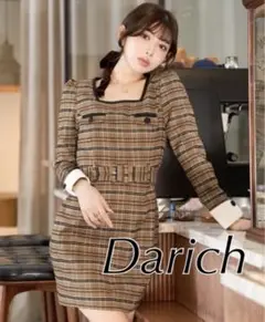 Darich スクエアネックチェックミニワンピース