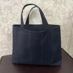 ハンドメイド　ブラックストライブ　ウール生地　トートバッグ（1)