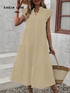SHEIN LUNE ノースリーブティアードワンピース ベージュ