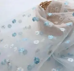水色　刺繍　生地　布　30cm