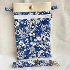 ハンドメイド　ショルダーバッグ　リバティ　ネイビーブルー　小さめ