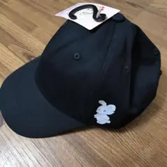 ウサギ刺繍 ブラックキャップ サイズ56〜58cm