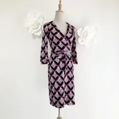 DIAN von FURSTENBERG シルク ラップワンピース 総柄 0