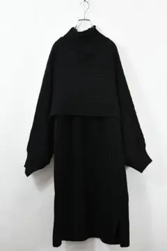 エレンディーク ハイネック レイヤード ロング ニット ワンピース ドレス 黒
