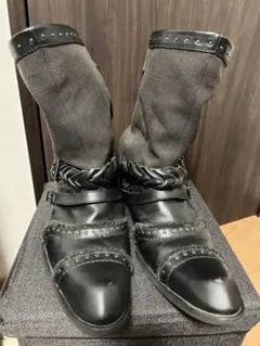 トルネードマート0103異素材切替ミドルブーツ ブラック Lサイズ