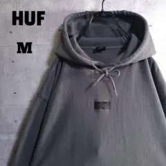 HUF★ハフ センター 刺繍ロゴ サイドリブ プルオーバー パーカー 灰 M