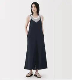 無印良品 ストレッチサッカーサロペット S ネイビー