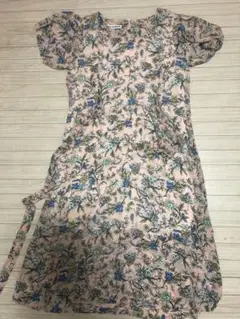 ピンク花柄 半袖シャツワンピース Lサイズ