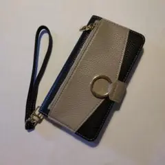 スマホケース 黒とベージュ 合成皮革