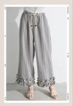 新品　フリルヘムマルチストライプリラックスパンツ　frene