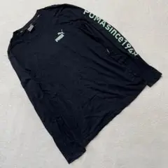 PUMA 長袖 Tシャツ ブラック ロゴ入り 袖プリント コットン Lサイズ 黒