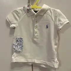 ホワイト ポロシャツ 花柄ポケット