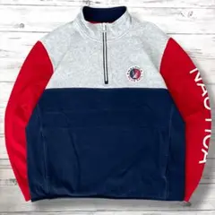 NAUTICA スウェット 胸ロゴ グレー×ネイビー×レッド L 1312