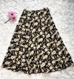 PINKHOUSE ピンクハウス ロングスカート 花柄 黒 フレア