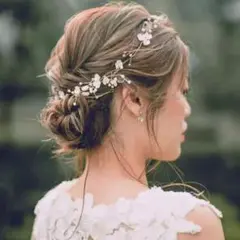 小花パールヘッドドレス髪飾りブライダルヘアアクセサリー結婚式