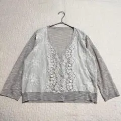 ジュクロイスソワ　刺繍レースカーディガン　薄手ニット　羽織　上着　　a1984