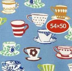 コーヒーカップ柄　ブルー　54×50㎝　綿100% オックス生地　ハギレ