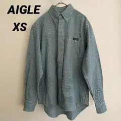 【美品】AIGLE 緑と白のチェック柄 おしゃれ 長袖 シャツ XS ブラウス