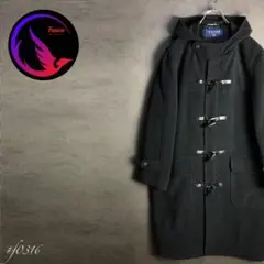 ダッフルコート　カシミヤ混　ジップアップ　フード付き　黒　古着