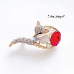 新品未使用品♡ブローチ狐アニマルキツネレッドゴールドヴィンテージ海外インポート