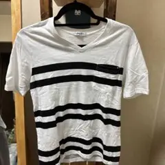 ストライプ 半袖Tシャツ Vネック