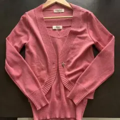 値下げ！Viaggio Blu ピンク カーディガン アンサンブル　ビジュー付き