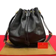 極上 美品 オールドグッチ レザー 巾着 ショルダーバッグ ポシェット ブラック