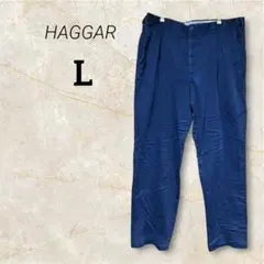 HAGGAR ブルー紺色 チノパンツsize40【L】カジュアルウエスト内ゴム入