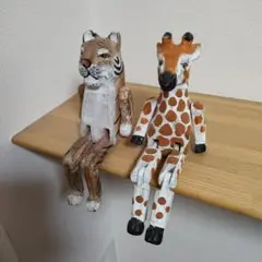 アニマルトイ　動物オブジェ 木彫り人形　2個セット