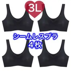 4枚セット シームレス ブラジャー ブラック　黒 3L XXL