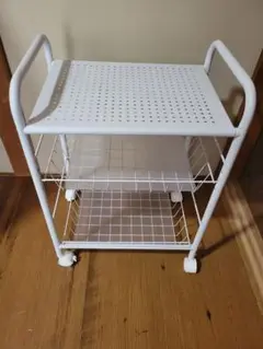ホワイト メタルキッチンワゴン 2段