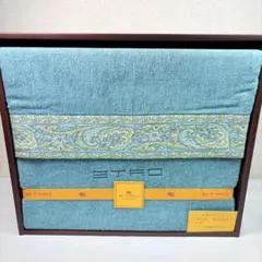 ETRO エトロ ペイズリー タオルケット 綿100% ブルー