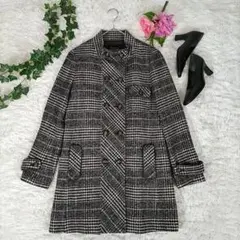 ▼デジャヴ◎上質 ツイードロングコート(L)チェック シルク混 日本製