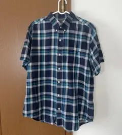 Vince. チェック柄 半袖シャツ Lサイズ ネイビー系