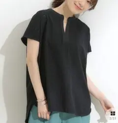 【着用1回のみ】刺繍レース ノースリーブトップス 　ブラック　スキッパー襟