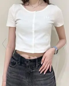 GAP リブクロップTシャツ カーディガン ロゴ入り　Sサイズ　ホワイト