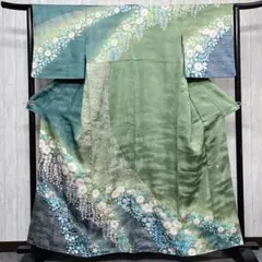作家もの 緑色を基調とした銀通しの辻ヶ花の訪問着 着物