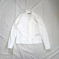 【Aquascutum】90sフリル付きドレスシャツ・ブラウス　ホワイト　日本製