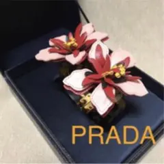 レア PRADA プラダ バングル べっこう風 ピンク レッド 花 フラワー