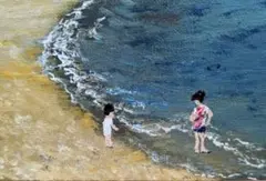 海辺の２人　アクリル画 小型