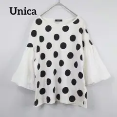 Unica ドット柄×ボリュームスリーブ トップス【М】白×黒 異素材