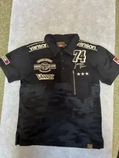 Vanson 迷彩柄 ブラックポロシャツ M