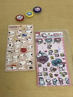 【レトロ•未使用】 PEANUTS スヌーピー 立体シール2set +マグネット
