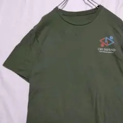 Tシャツ　バックプリント　ワンポイント　カーキ