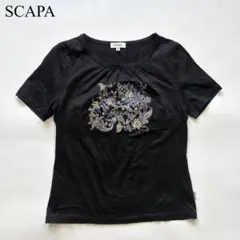 SCAPA ビジュー プリント カットソー ブラック 上品 きれい目 モード